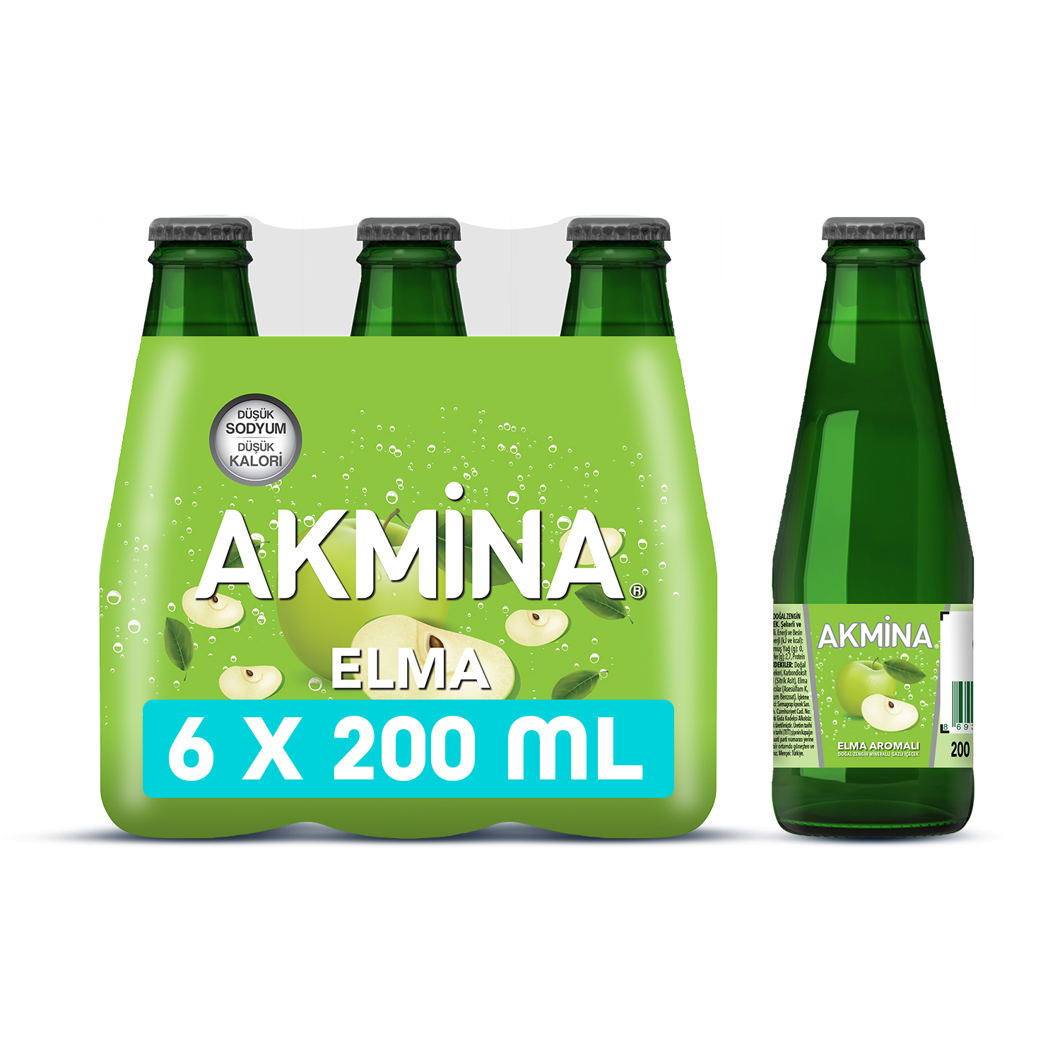 Akmina Elma Aromalı Maden Suyu 200ml*6
