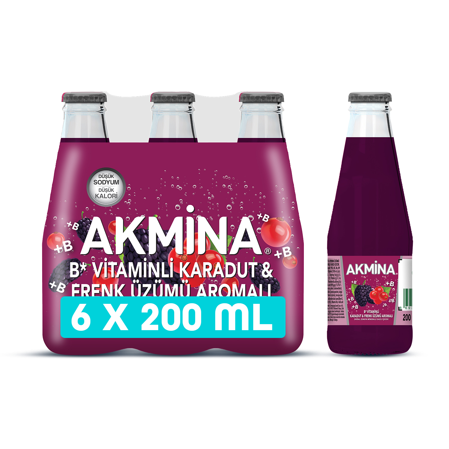 Akmina Kırmızı Meyve Aromalı Maden Suyu 200 ml*6